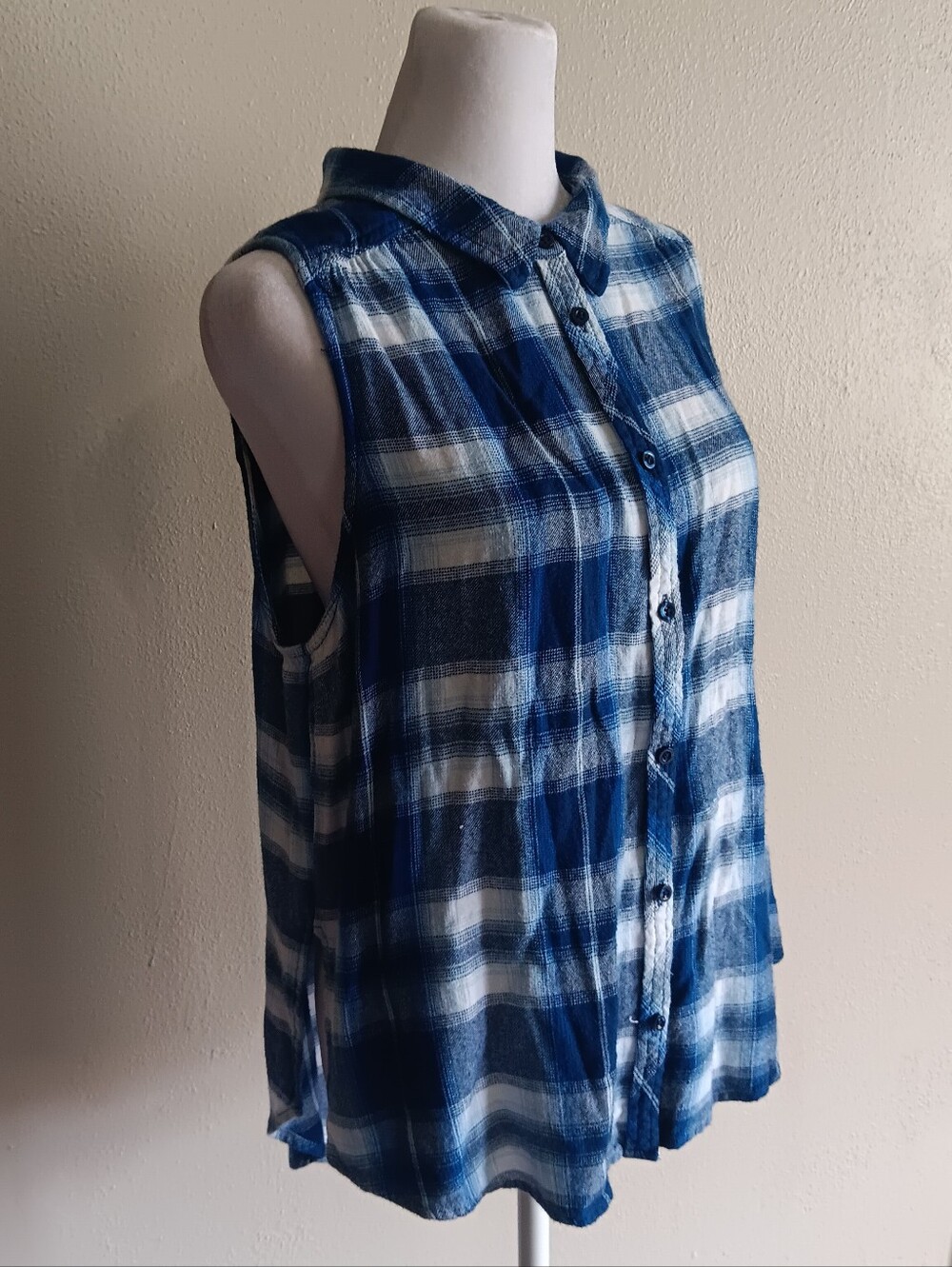 Lagenlook Sleeveless Blue Plaid Button Front Shirt Arizona Women Plus Size XXL
